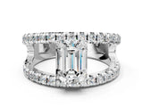 White gold Emerald Solitaire Split Shank Pave Diamond Ring_69
