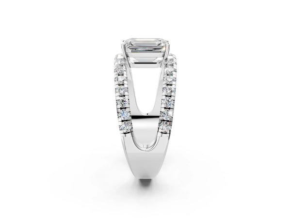 White gold Emerald Solitaire Split Shank Pave Diamond Ring