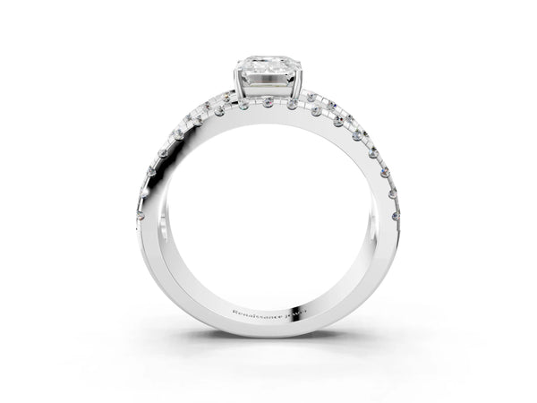 White gold Emerald Solitaire Split Shank Pave Diamond Ring