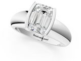 White gold Emerald Solitaire Tension Set Diamond Ring with Wide Band_19