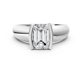 White gold Emerald Solitaire Tension Set Diamond Ring with Wide Band_20