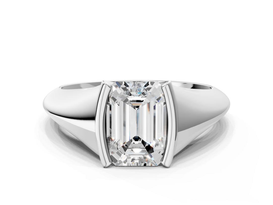 White gold Emerald Solitaire Tension Set Diamond Ring_20