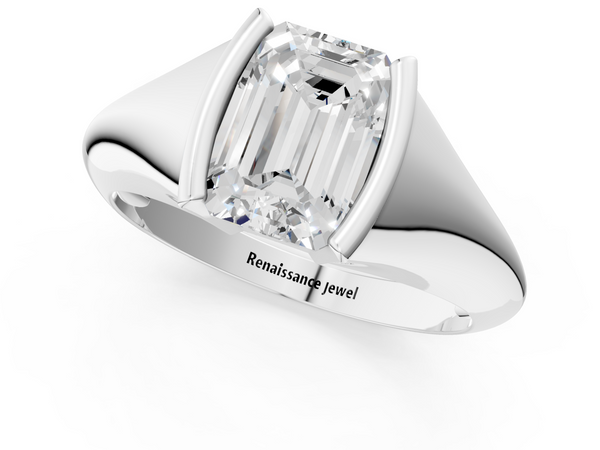 Platinum Emerald Cut Tension Set Solitaire Engagement Ring Setting with Tapered Band