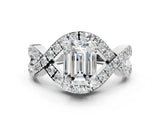 White gold Emerald Solitaire Twist Band Pavé Diamond Engagement Ring_32