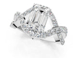 White gold Emerald Solitaire Twist Band Pavé Diamond Engagement Ring_33
