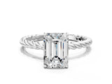 White gold Emerald Solitaire Twist Band Ring with Four-Prong Setting_12