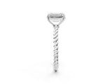 White gold Emerald Solitaire Twist Band Ring with Four-Prong Setting_14