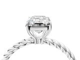 White gold Emerald Solitaire Twist Band Ring with Four-Prong Setting_16