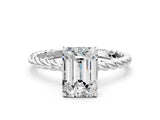 White gold Emerald Solitaire Twist Band Ring with Four-Prong Setting_92