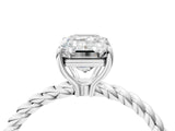 White gold Emerald Solitaire Twist Band Ring with Four-Prong Setting_92