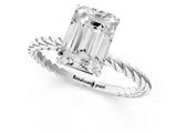 White gold Emerald Solitaire Twist Band Ring with Four-Prong Setting_93