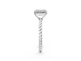 White gold Emerald Solitaire Twist Band Ring with Four-Prong Setting_95