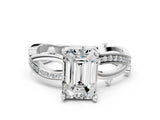 White gold Emerald Solitaire Twist Band with Pavé Accents and Four-Prong Setting_20