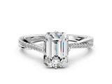 White gold Emerald Solitaire Twist Band with Pavé Diamonds and Four-Prong Setting_76