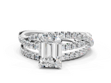 White gold Emerald Solitaire Twist Band with Pavé Setting and Four-Prong Setting_151