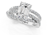 White gold Emerald Solitaire Twist Band with Pavé Setting and Four-Prong Setting_152