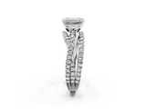 White gold Emerald Solitaire Twist Band with Pavé Setting and Four-Prong Setting_168
