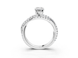 White gold Emerald Solitaire Twist Band with Pavé Setting and Four-Prong Setting_177