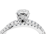 White gold Emerald Solitaire Twist Band with Pavé Setting and Four-Prong Setting_178