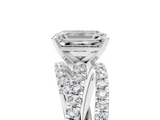 White gold Emerald Solitaire Twist Band with Pavé Setting and Four-Prong Setting_179
