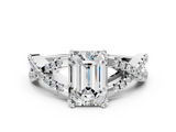White gold Emerald Solitaire Twist Band with Pavé Setting and Four-Prong Setting_51