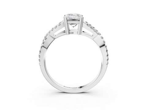White gold Emerald Solitaire Twist Band with Pavé Setting and Four-Prong Setting_54