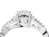 White gold Emerald Solitaire Twist Band with Pavé Setting and Four-Prong Setting_55