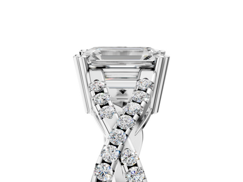 White gold Emerald Solitaire Twist Band with Pavé Setting and Four-Prong Setting_56