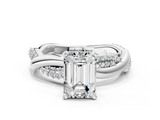 White gold Emerald Solitaire Twist Band with Pave Prong Setting_77