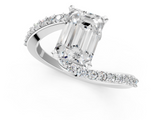 White gold Emerald Solitaire Twist Band with Pave Set Diamonds and Four-Prong Setting_141