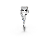 White gold Emerald Solitaire Twist Band with Pave Set Diamonds and Four-Prong Setting_142