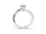 White gold Emerald Solitaire Twist Band with Pave Set Diamonds and Four-Prong Setting_143