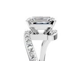White gold Emerald Solitaire Twist Band with Pave Set Diamonds and Four-Prong Setting_145
