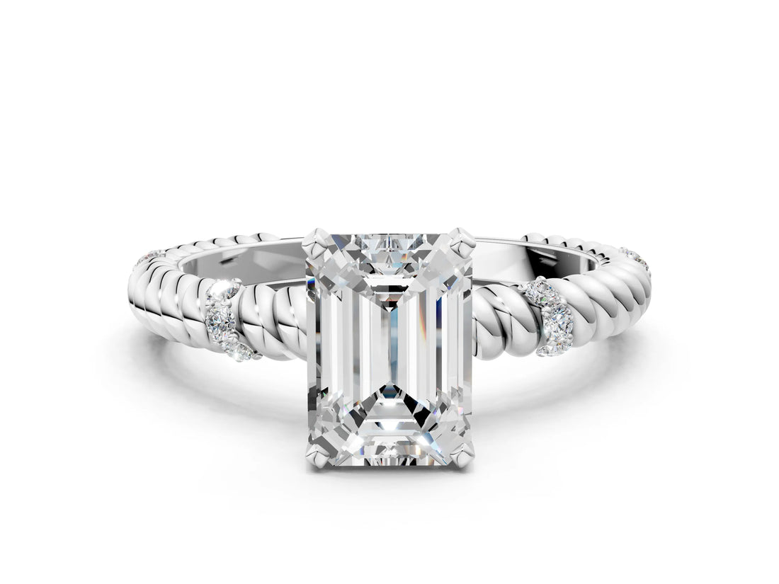 White gold Emerald Solitaire Twisted Band Prong Set Engagement Ring_83