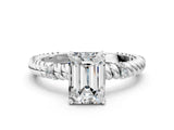White gold Emerald Solitaire Twisted Band Prong Set Engagement Ring_83