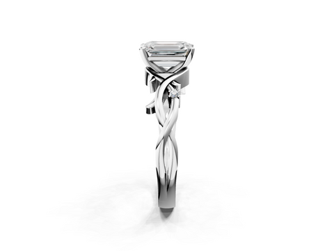 White gold Emerald Solitaire Twisted Band Prong Setting Ring_168