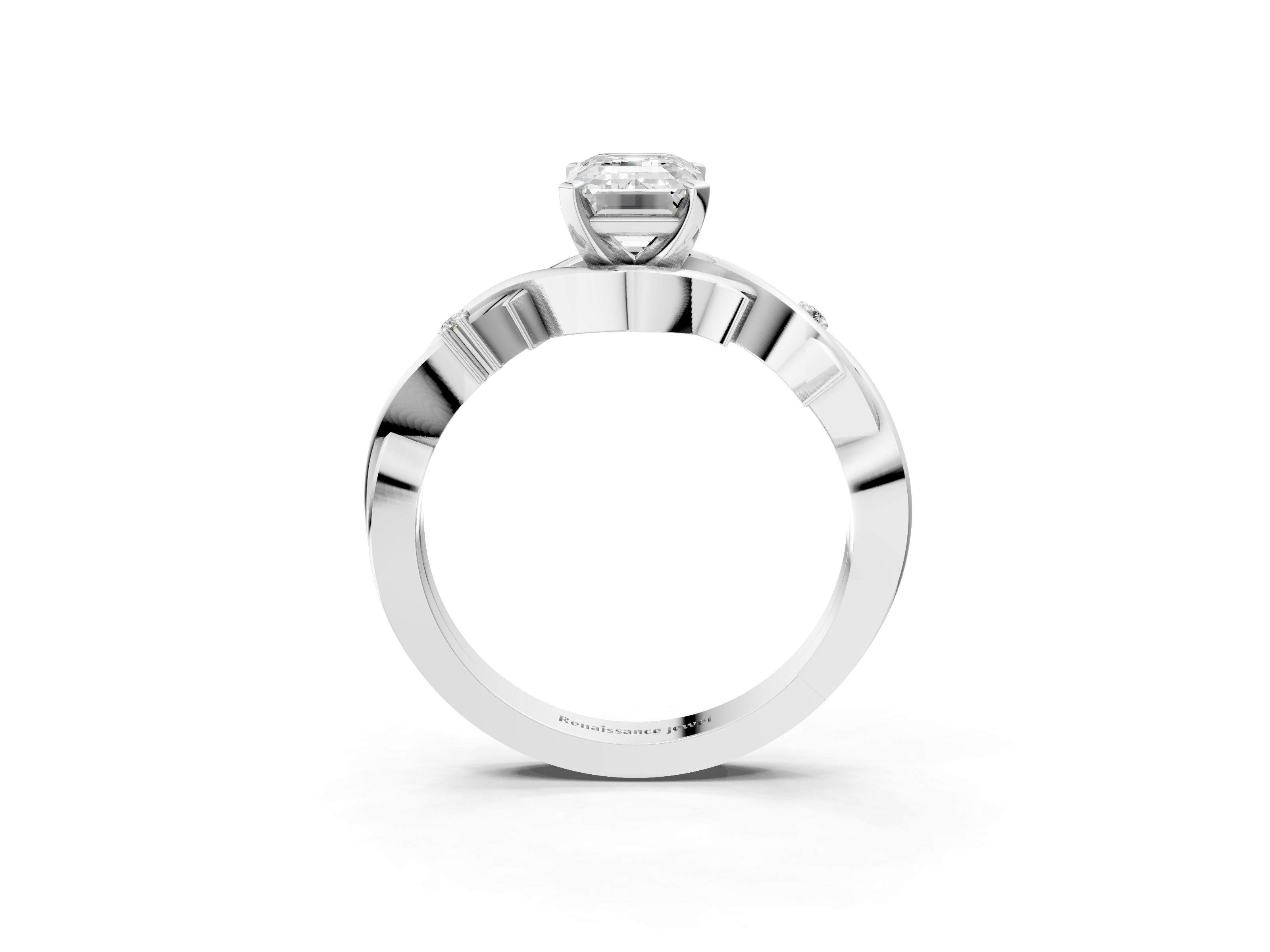 White gold Emerald Solitaire Twisted Band Prong Setting Ring_169