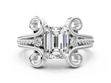 White gold Emerald Solitaire Twisted Band Scroll Prong Ring_3