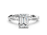 White gold Emerald Solitaire Twisted Band with Bead Prong Setting_369