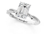 White gold Emerald Solitaire Twisted Band with Bead Prong Setting_371