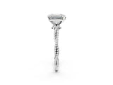 White gold Emerald Solitaire Twisted Band with Bead Prong Setting_372