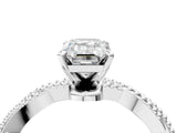 White gold Emerald Solitaire Twisted Band with Bead Prong Setting_373