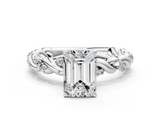 10K White Gold 1.08 Carat F VVS2 Emerald Diamond Solitaire Ring with Twisted Band and Pavé Accents