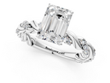 10K White Gold 1.08 Carat F VVS2 Emerald Diamond Solitaire Ring with Twisted Band and Pavé Accents