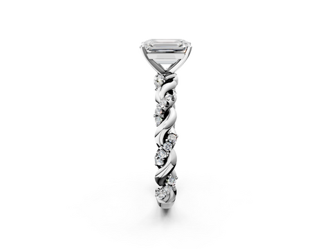 10K White Gold 1.08 Carat F VVS2 Emerald Diamond Solitaire Ring with Twisted Band and Pavé Accents