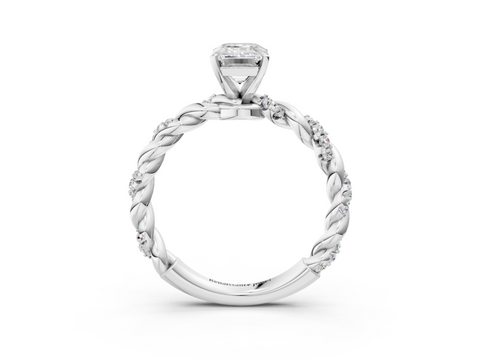 10K White Gold 1.08 Carat F VVS2 Emerald Diamond Solitaire Ring with Twisted Band and Pavé Accents