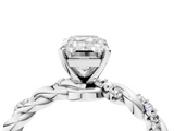 10K White Gold 1.08 Carat F VVS2 Emerald Diamond Solitaire Ring with Twisted Band and Pavé Accents