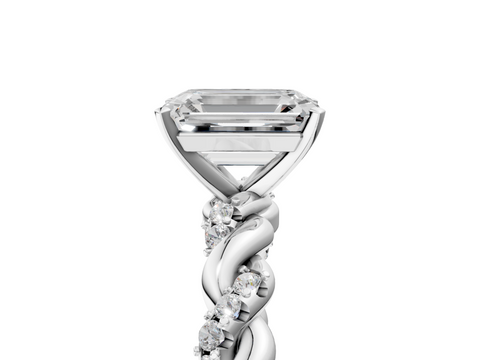 10K White Gold 1.08 Carat F VVS2 Emerald Diamond Solitaire Ring with Twisted Band and Pavé Accents