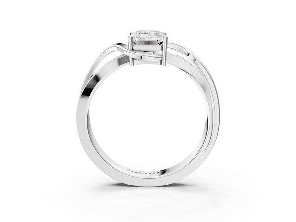 White gold Emerald Solitaire Twisted Band with Prong Setting