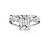 White gold Emerald Solitaire Twisted Pave Band with Four-Prong Setting_38